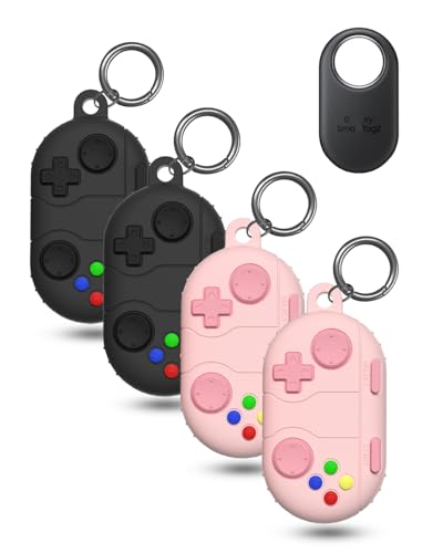 Image of (4 Pack) Silicone Cases for Samsung Galaxy SmartTag2 | Powfix Water-Resistant Tracker Holder for Dog & Cat Collars, Kids' School Bags & Travel Luggage – Secure Anti-Scratch Protection (Black & Pink)