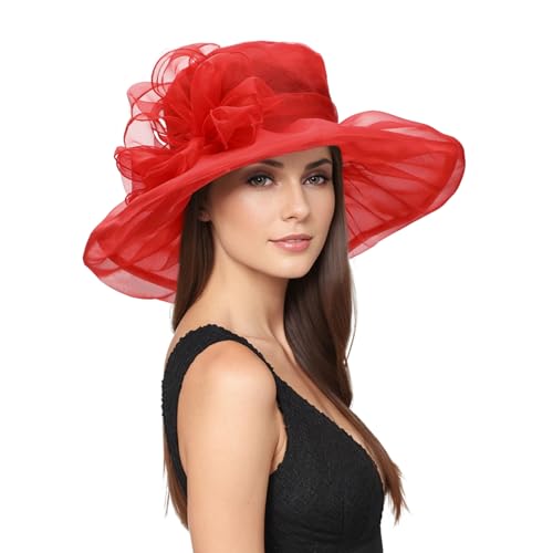 Zando Derby Hats for Women 2026 Church Elegant Organza Victorian Fancy Tea Party Wedding Kentucky Fascinators Fashionable Derby Hat for Women Red Hat