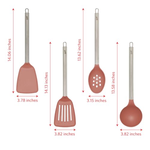 Glad Kitchen Utensils Set, 8pcs - Nonstick Cooking Tools with Stainless Steel Handles & Rotating Utensil Holder - Turners, Ladle, Spoon, Tongs, Spaghetti Server, and Skimmer - Dishwasher Safe, Rust by Glad - Image 4