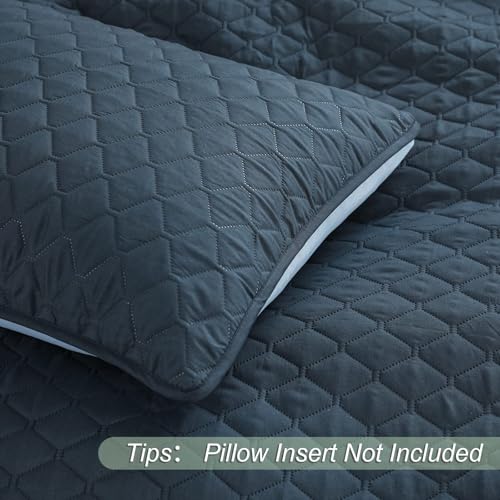 Exclusivo Mezcla Reversible Full Queen Quilt Bedding Set with Pillow Shams, Lightweight Quilts Queen Size, Soft Bedspreads Bed Coverlets for All Seasons - (Navy Blue, 90"x96")