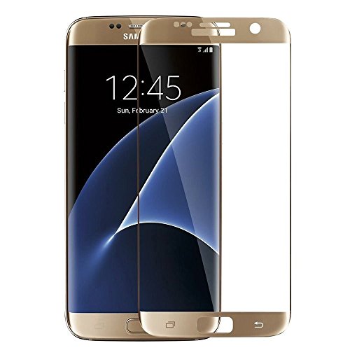 Galaxy S7 Edge Screen Protector, iNINJA(TM) Premium Mirror Tempered Glass Cell Phone Touch 3D Screen Protector with Bubble Free, Anti Glare Scratch Reflective(2016) - Gold