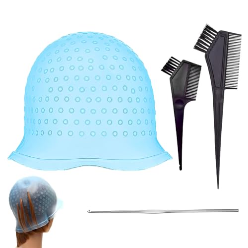 ZENQARI 1 Bonnet Mèches Cheveux en Silicone Réutilisable, Pour Salon de Coiffure et Maison, 30cm x 22cm, Bleu