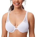 Delimira Women's Front Fastening Bras Underwire Unlined Racerback Plus Size Bra White 34B
