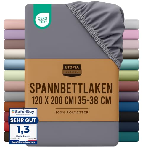 Utopia Bedding - Spannbettlaken 120x200cm - Grau – Ansicht 1