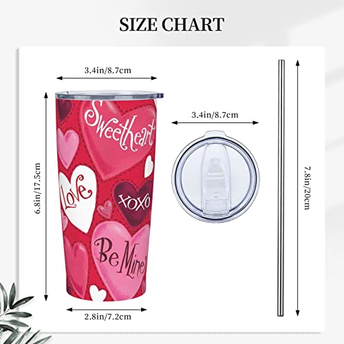 Ryomazc 20 Oz Insulated Stainless Steel Tumbler Mug Valentine's Day Love Hearts Red With Lid Straw And Straw Brush Drinking Cups For Coffee, Car, Home, Office, Travel, Party #TOP1