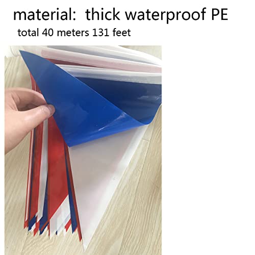 Party Decorations Red White And Blue 40 Meters/131 Feet Triangular Outdoor Waterproof Plastic Pennant Banner, Bunting Flags Events Decoration #TOP3