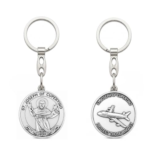 Image of Brilucky St Joseph of Cupertino Medal Keychain,Saint Joseph of Cupertino Key Chain for Pilot,Aviators, Air Travelers,Airplane Gifts,Catholic Religious Airplane Keychain,Flight Attendant Essentials