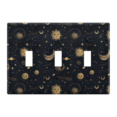 Light Switch Cover Sun and Moon Mandala Wall Plates for Electrical Outlets 3 Gang 202a8487