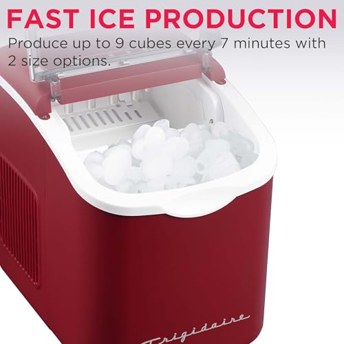 Image of FRIGIDAIRE Retro Compact Ice Maker Machine, Bullet Ice, 26 lb per Day (MerlotRed)