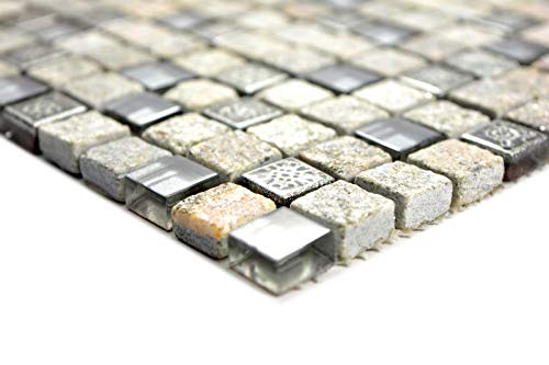 Mosaikfliese MOS92-02M7_f - Mosaico de cristal translúcido gris