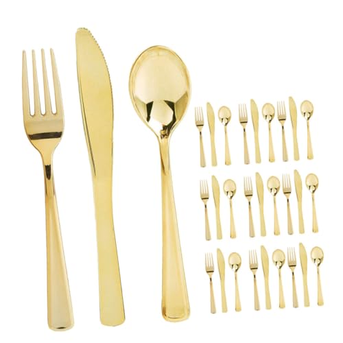 Unomor Disposable Silverware Set 30pcs Fork Spoon Set Cutter Decorative Party Cutlery for Single Use