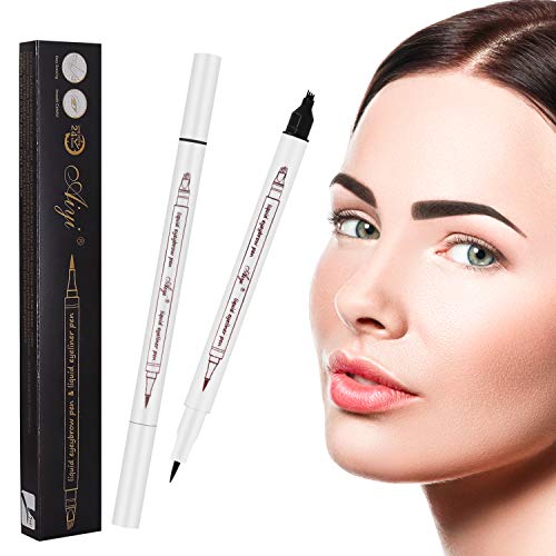 2 Pack Dark Brown Eyebrow Pencil Microblading with a Micro Fork Tips + Black Liquid Eyeliner/Waterproof Stays on All Day for Eyes Makeup