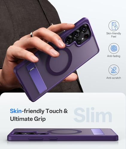 Image of Vihibii for Samsung Galaxy S25 Ultra Magnetic Back Cover with Stand, [Compatible with MagSafe], Drop Protection Shockproof Back & Translucent Matte Slim Phone Case for S25 Ultra 6.9 inch 2025, Purple