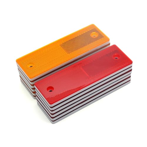 KOPPANG 12Pcs Universal Plastic Rectangular Reflectors Stick-on/Screw Mount (Red+Yellow)