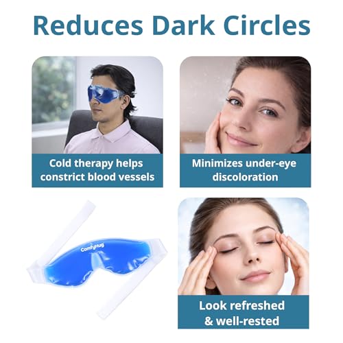 Image of ComfyHug Cooling Gel Eye Mask for Puffy Eyes, Dark Circles & Migraines - Reusable Cold Compress Therapy Pack with Adjustable Strap for Sleep, Headaches & Eye Relaxation (Pack of 2)