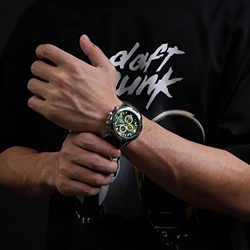 Image of NAVIFORCE Sport Watches for Men Analog Quartz Chronograph Leather Strap Wrist Watch