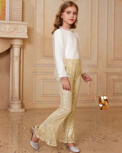 Image of GRACE KARIN Girls Sequin Pants Sparke Trouser Glitter Dance Bell Bottoms 5-14