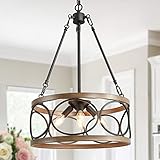 KSANA Farmhouse Drum Chandelier, Modern Faux Wood Light Fixture for Dining Rooms, Living Room,...