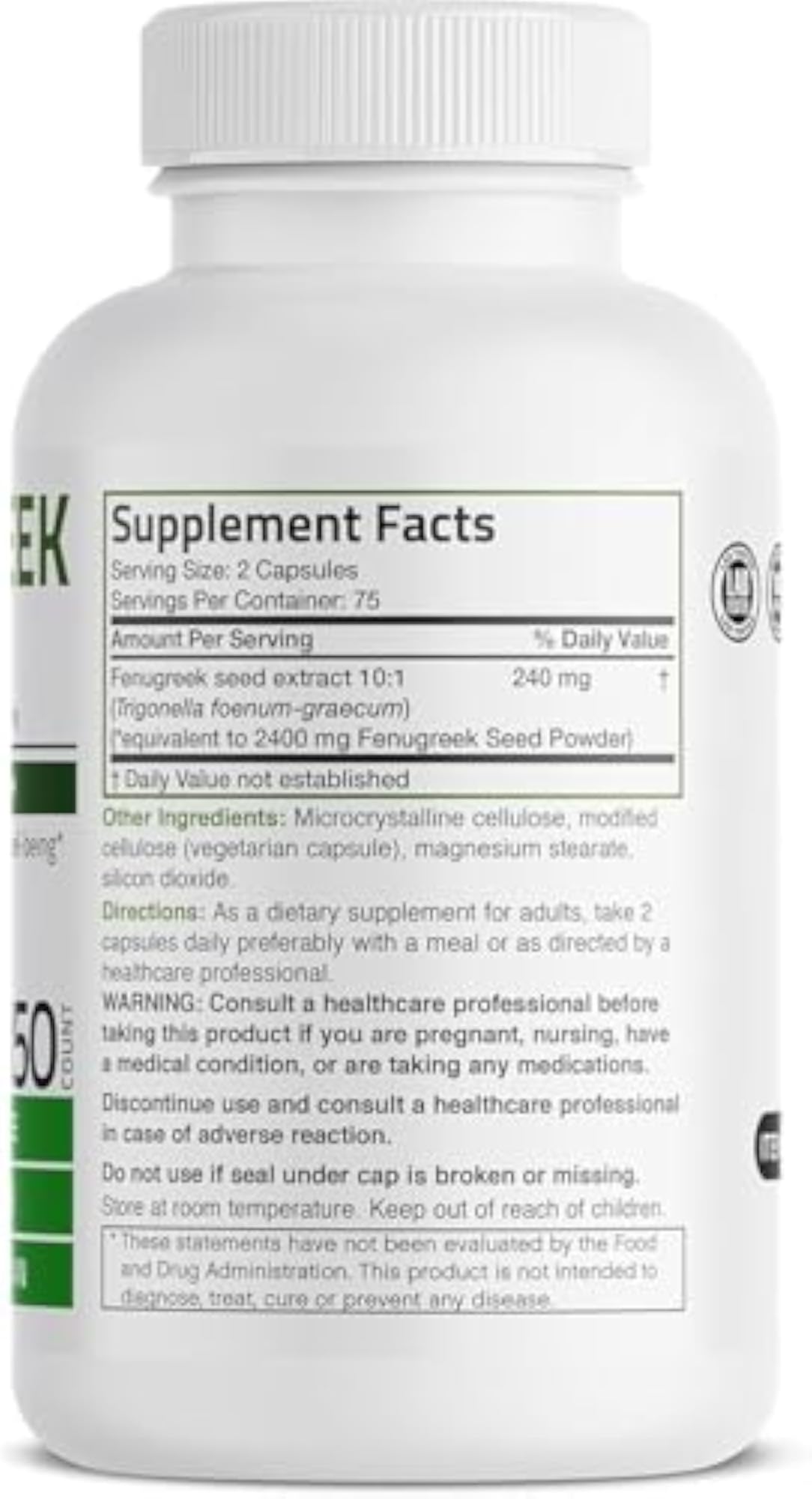 Natural Fenugreek Seed Powder Capsules, 150 Capsules