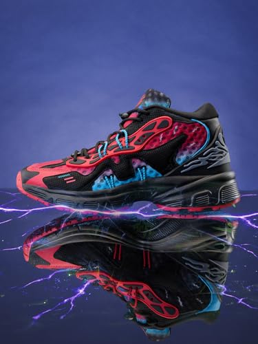 Image of The Souled Store Spider Verse: Men and Boys Lace Up Sneakers Black and Red and Blue Streetwear Trainer Engineered Breathable Mesh Cushioned Sole Durable Outsole Lightweight and Breathable