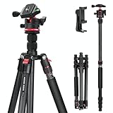 NEEWER Basics Carbon Fiber Travel Tripod Monopod, 64' Compact Lightweight Portable Camera Cell Phone Holder Stand Compatible with iPhone Video Recording, Arca Type Ball Head, Max Load 13.2 lbs, TP17B