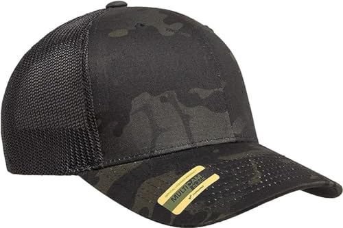 Image of Flexfit Unisex Mesh Fitted Trucker Hat Multicam Black