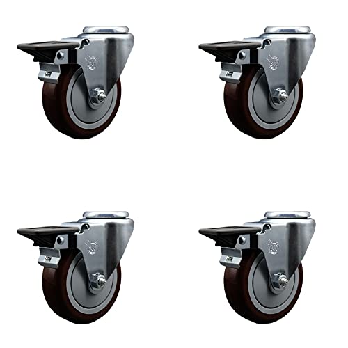 Polyurethane Swivel Bolt Hole Caster Set of 4 w/4