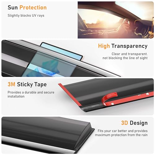 Image of Shatterproof Taped-On Window Deflectors for Lexus NX200T NX300H 2015-2021 with Chrome Trim, Rain Guards, Window Visors for Car, Vent Deflector, 4pcs