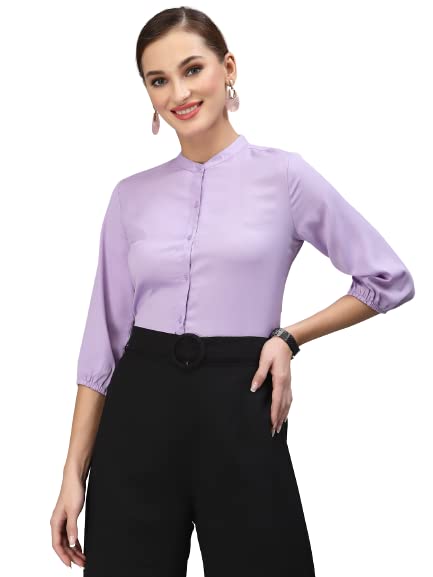 Image of Style Quotient Women Solid Lilac Polyester Formal Shirt