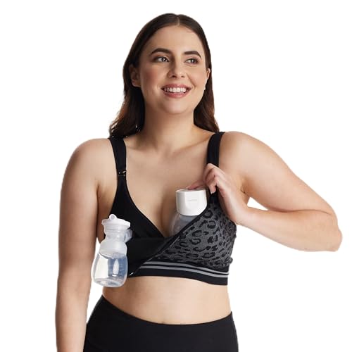 Image of Momcozy Seamless 4-in-1 Pumping Bra Hands Free, CozyFitClasp Pumping & Nursing Bras,Supportive Breast Pump Bra Leopard Black
