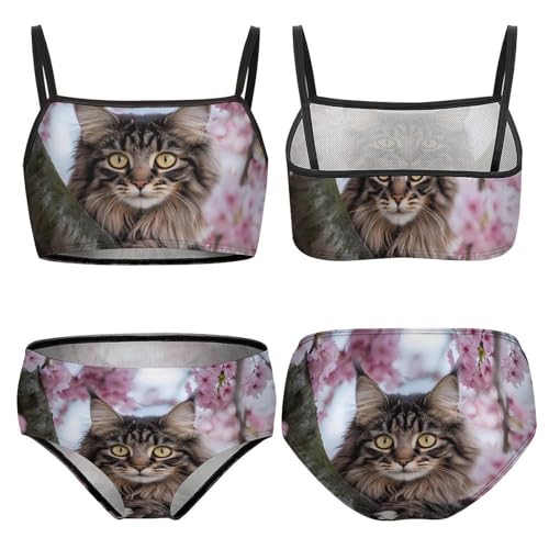Cat on The Cherry Tree Girls Swimsuits Two Piece Bikini Sets Beach Sport Swimwear Bathing Suit3