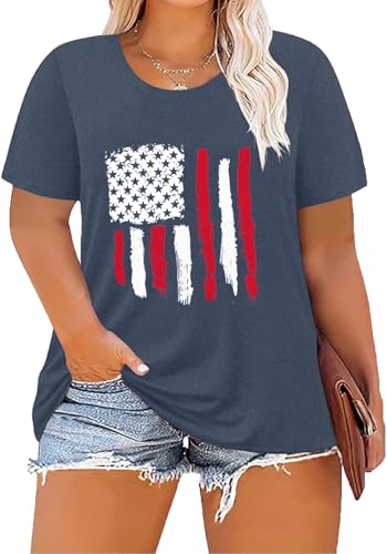 Image of ForHailey Women's 4th of July Patriotic Shirts Graphic Tees USA Shirt American Flag Short Sleeve Tunic Tops