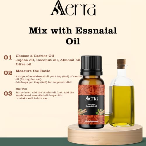 Image of Aerra Sandalwood Essential Oil (15ml) - Pure Chandan Aroma Oil for Diffuser, Puja, DIY - Woody Scent