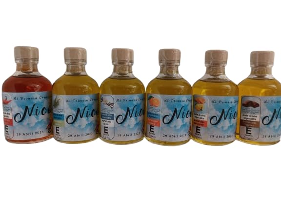 Aceite de Oliva Virgen extra PERSONALIZADA, Aceite de Sabores Botellas Personalizadas, Regalos Orginales, regalo eventos, regalo bodas, Botellas 50 ml (Trufa Negra, 12 Unidades)
