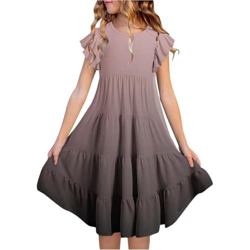 Niñas Verano Casual Vestido De Tirantes Color SóLido con Estampado Flores Gradiente Vestidos NiñA Las Sin Mangas Holgado Princesa, GraduacióN