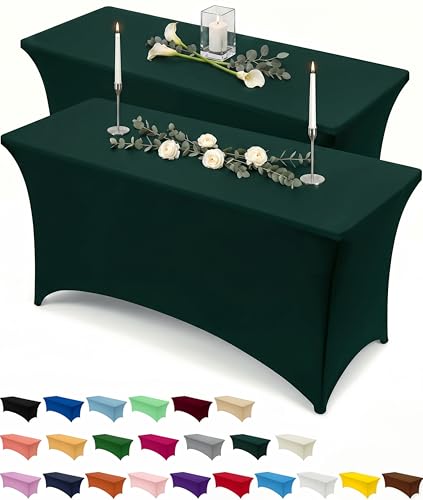 Image of Utopia Kitchen Spandex Tablecloth 2 Pack [4FT, Hunter Green] Tight, Fitted, Washable and Wrinkle Resistant Stretch Table Cloth Rectangle Cover for Trade Show, Weddings & Parties [48Lx30Wx30H Inch]