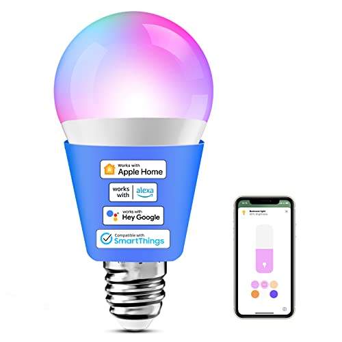 meross Lampadina LED E27 Funziona con Alexa, Apple HomeKit, Google Home e SmartThings, Lampadina Smart Multicolore e Dimmerabile, Lampada WiFi RGBWW, 2700-6500K