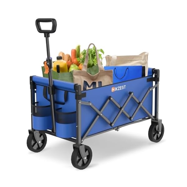 Hikzest Collapsible Wagon Cart Foldable, Portable Heavy Duty Folding Garden Wagons with Wheels, Utility Grocery Shopping Cart for Outdoor, Sport, Camping, Black