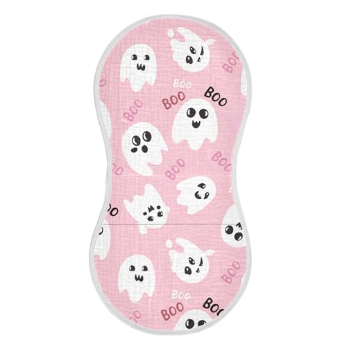 xigua Cute Ghost Muslin Baby Burp Cloths Set of 4, Super Soft & Absorbent Burping Rags, Cotton Burp Clothes Shower Gift for Newborn, Baby Girls and Boys