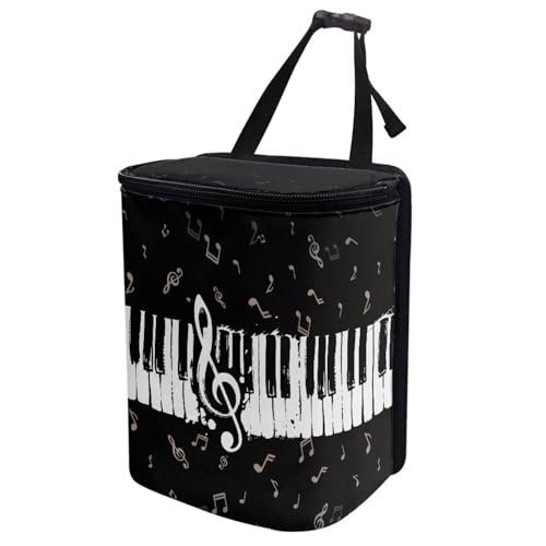 Image of Talayituse Music Note Print Car Trash Can Portable Auto Garbage Bin Multifunctional Vehicle Interior Accessories with Adjustable Straps Universal Fit Truck SUV Sedan