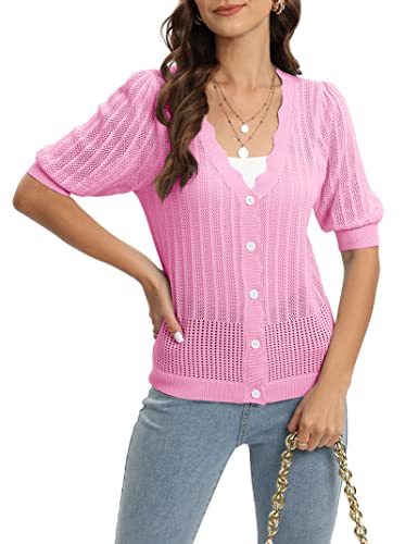 Image of Womens Cropped Cardigan Knit Shrugs for Dresses Tops V Neck Button Down Cardigans Sweaters
