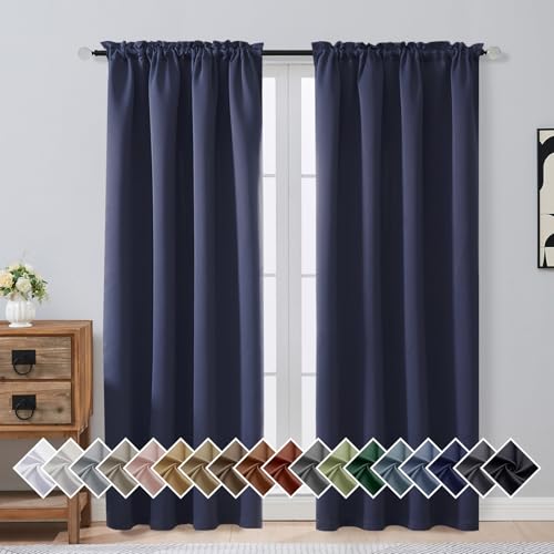 Image of Navy Blue Blackout Curtains for Bedroom 78 Inch Length 2 Panels Set, Solid Thermal Insulated Energy Saving Window Curtains for Living Room, Dual Rod Pocket Window Drapes, 2x40Wx78L Inches