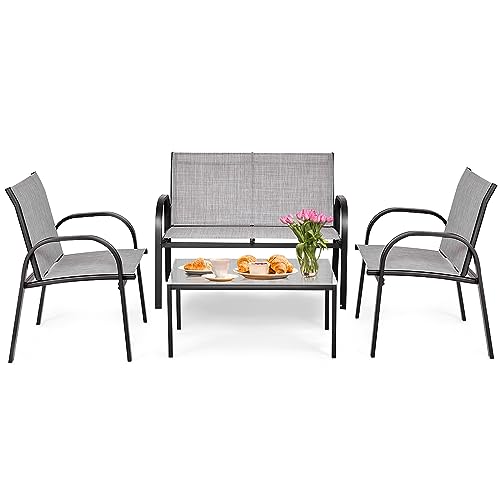 【Set da Giardino 4 Pezzi】Questo set di tavolo e sedie da esterno comprende un divanetto, 2 sedie e un tavolino da caffè, adatto per il giardino, il patio, il balcone e altre scene all'aperto, fornendo uno spazio per rilassarsi e chiacchierare per la vostra vita all'aperto.