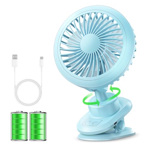 クリップ扇風機 卓上扇風機 充電式 【 7枚羽根ソフト風＆3D自動首振り&10000mAh電池内蔵】 USB扇風機 65時間使用可 15db静音 ミニ扇風機 強風 風量4段階調節 携帯扇風機 卓上ファン usbファン 熱さ対策 オフィス/リビング/車用/アウトドア/キャンプ/寝室/トイレ用 (ミントブルー)（Amazon）