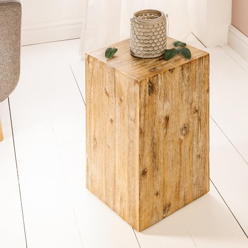 Schauer Massive Dekosäule 50 cm Akazienholz teakgrau gekälkt Beistelltisch Säule Säulentisch Blumensäule/Blumenständer Holz Hocker Pflanzenständer