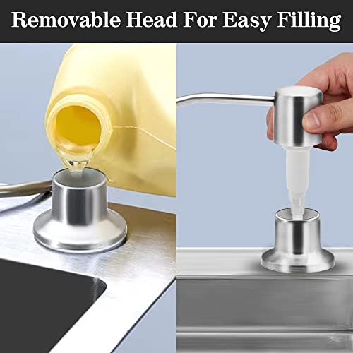 Seifenspender Spülbecken Küche, 350ml Küche Einbau Edelstahl Spülmittelspender für Spüle, Nachfüllbar Seifenspender mit 360° Rotation Pump für Küche Waschbecken (Edelstahl)