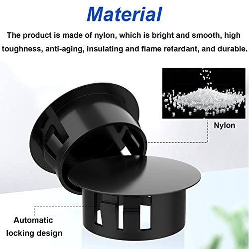 Image of Tnisesm 254Pcs 6 Sizes Nylon Plastic Hole Plug Kits 1 /5 inch 1 /4 inch 5 /16 inch 3 /8 inch 1 /2 inch 1 inch Round Drill Hole, Flush Type Panel Knockout Locking Plugs, Black Screw Covers for Furniture Cabinet Insert End Caps