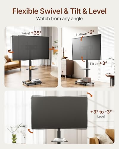 Image of Steel Base Rolling TV Stand for 32-75 inch TVs up to 110 lbs, Black