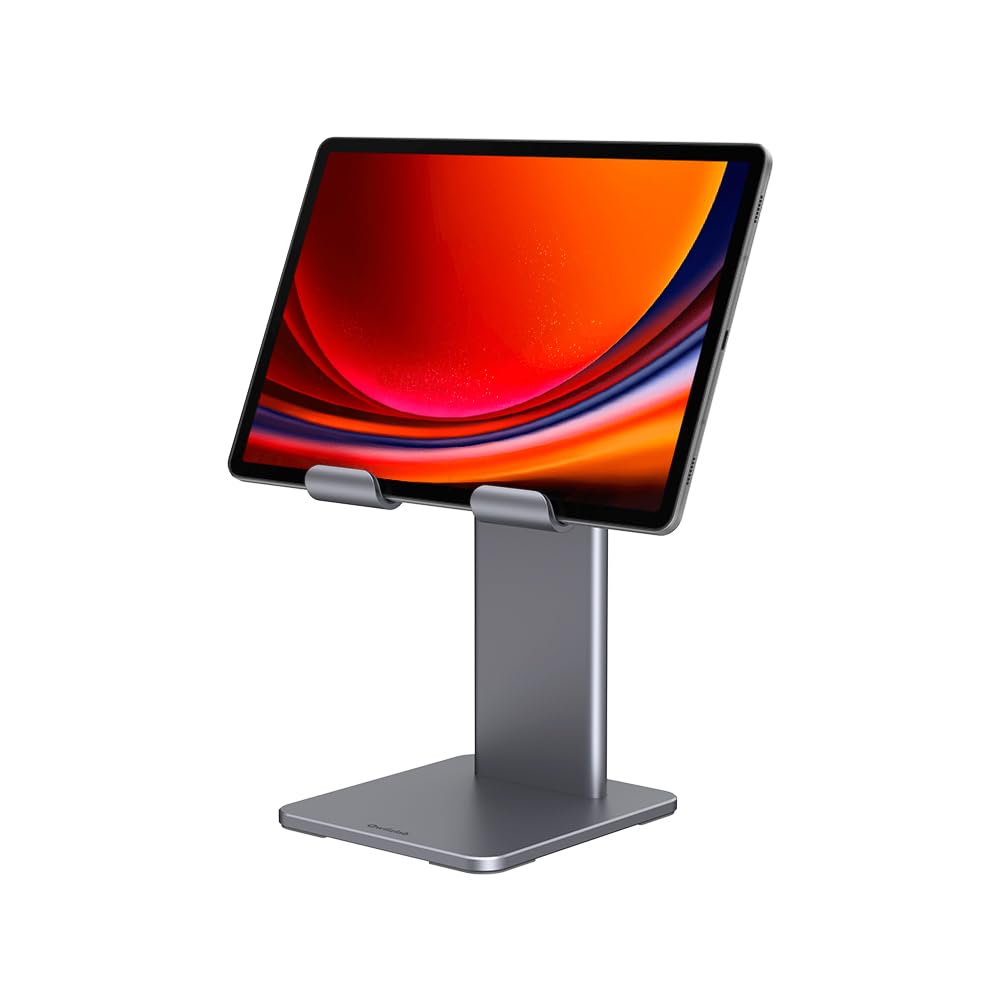 Qwiizlab Soporte para escritorio, compatible con teléfono, tablet, iPad Pro/Air/Mini, inclinación ajustable de 80°, hecho de aleación de aluminio (gris espacial)