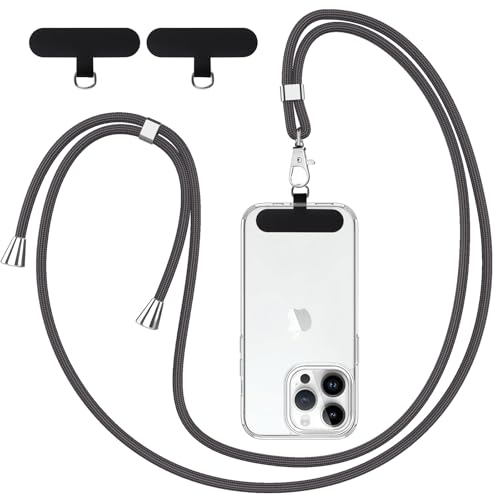 Knrlqim Cordino per cellulare Universale, Regolabile Cordino da Collo Nylon Catena Collana Tracolla con Toppa di Fissaggio, Compatibile con Maggior Parte Smartphone, Grigio Scuro